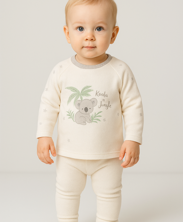 Unisex Koala Baskılı Uzun Kol Pamuklu Sweat - Organik - Pamuklu - 6 - 36 Ay - Ekru Renk