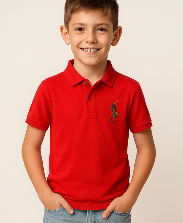 Erkek Kırmızı Düğmeli Polo Yaka Tişört