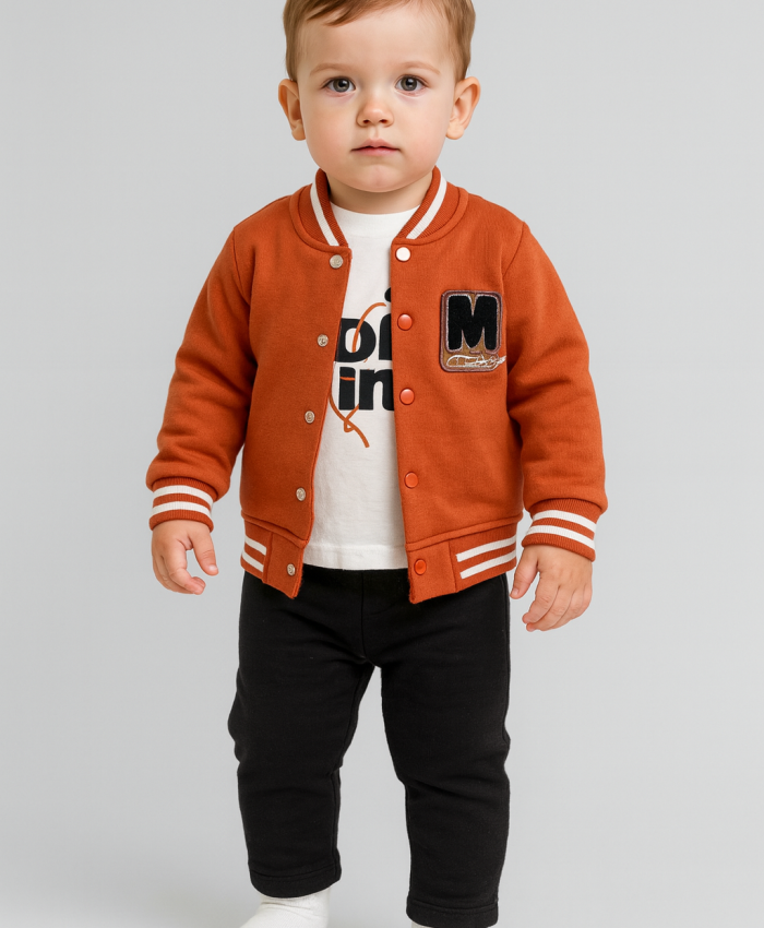 Erkek çocuk M creative yazılı kolej ceketli 3 lü takım