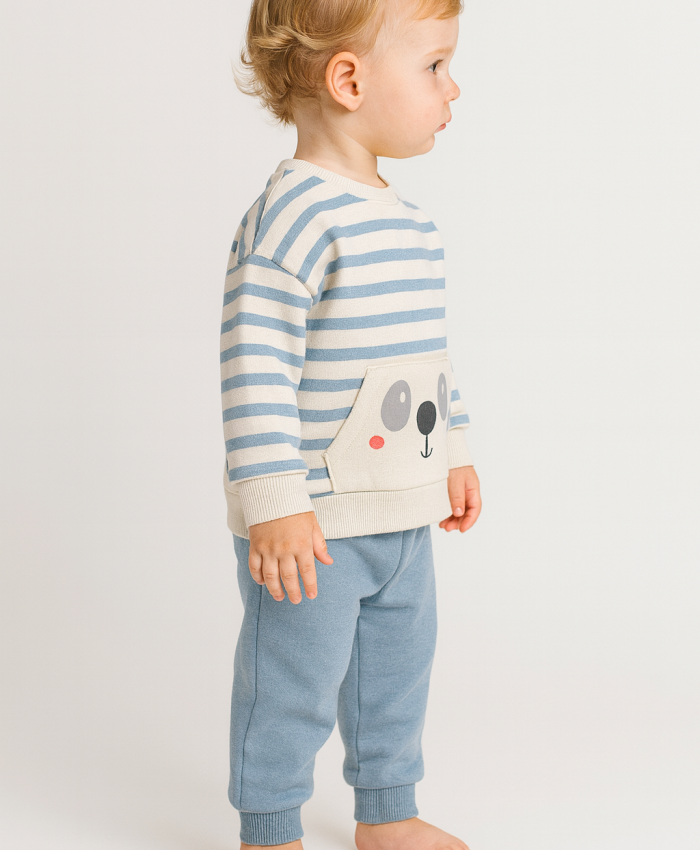 Erkek Çocuk çizgili - köpek yüz baskılı -iç kısmı şardonlu takım