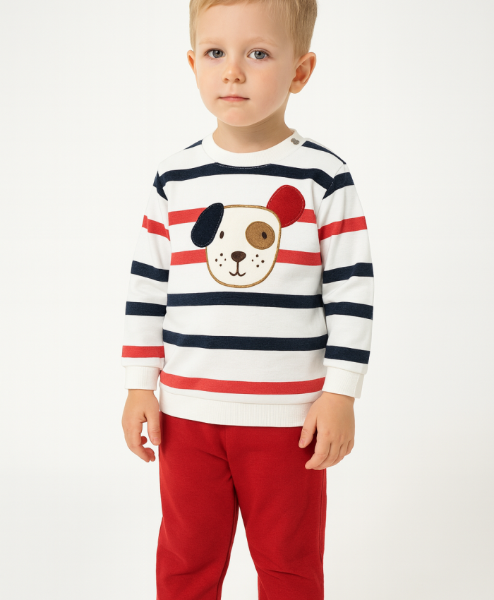 Erkek Bebek panda kafa baskılı çizgili alt üst takım