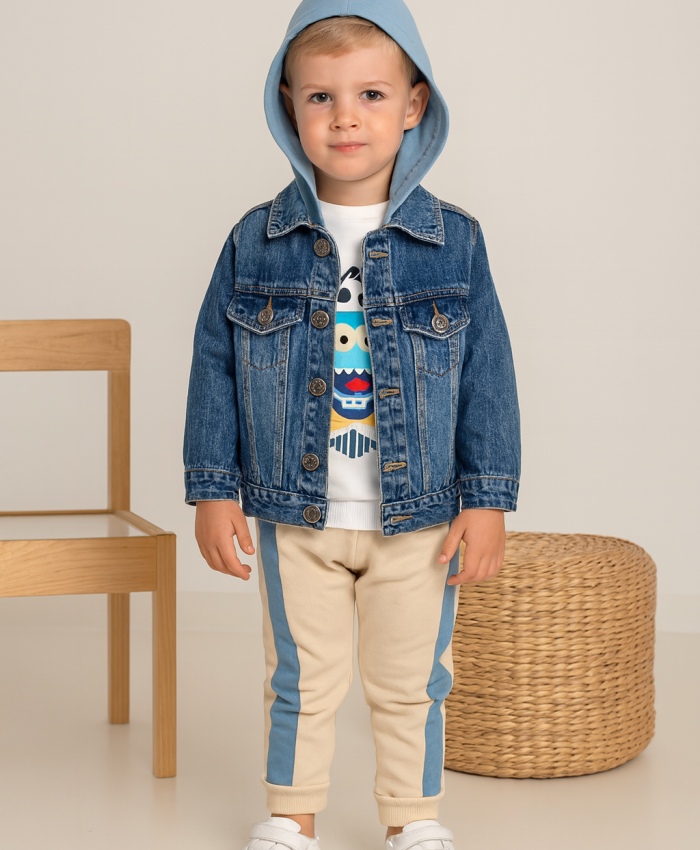 Erkek Bebek kot ceket-uzun kol bady- beli lastikli eşofmanlı takım