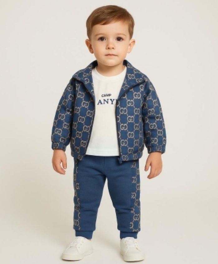 Erkek çocuk GG desenli yağmurluklu eşofman 3lü takım