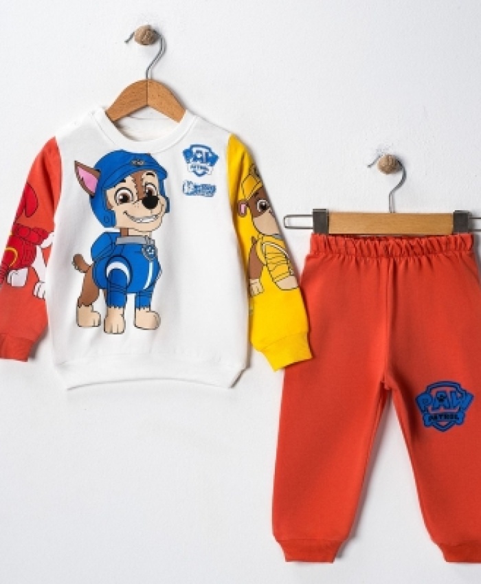 Erkek Bebek paw petrol baskılı uzun kollu pamuklu takım