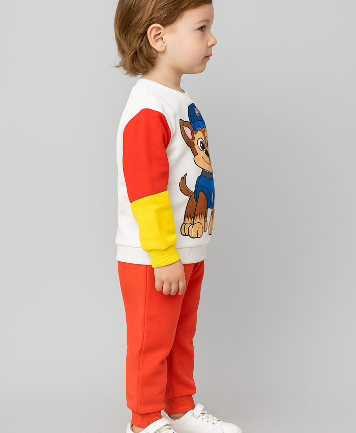 Erkek Bebek paw petrol baskılı uzun kollu pamuklu takım