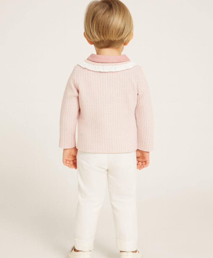 Kız Bebek çiçek cep detaylı ceket-gömlek pantolon takım