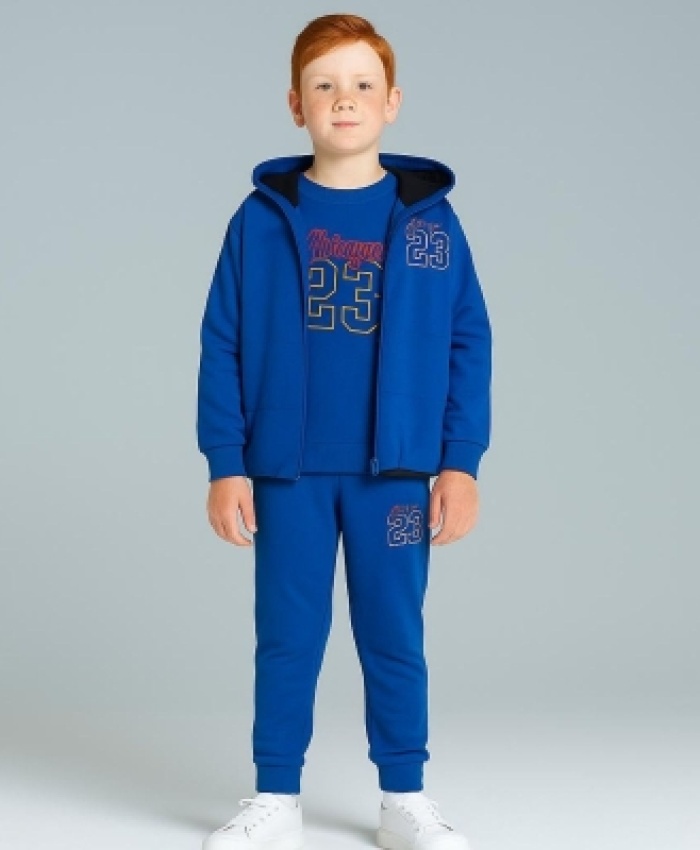 Erkek Çocuk 23 yazılı kapşonlu yelek -sweat-eşofman 3lü takım