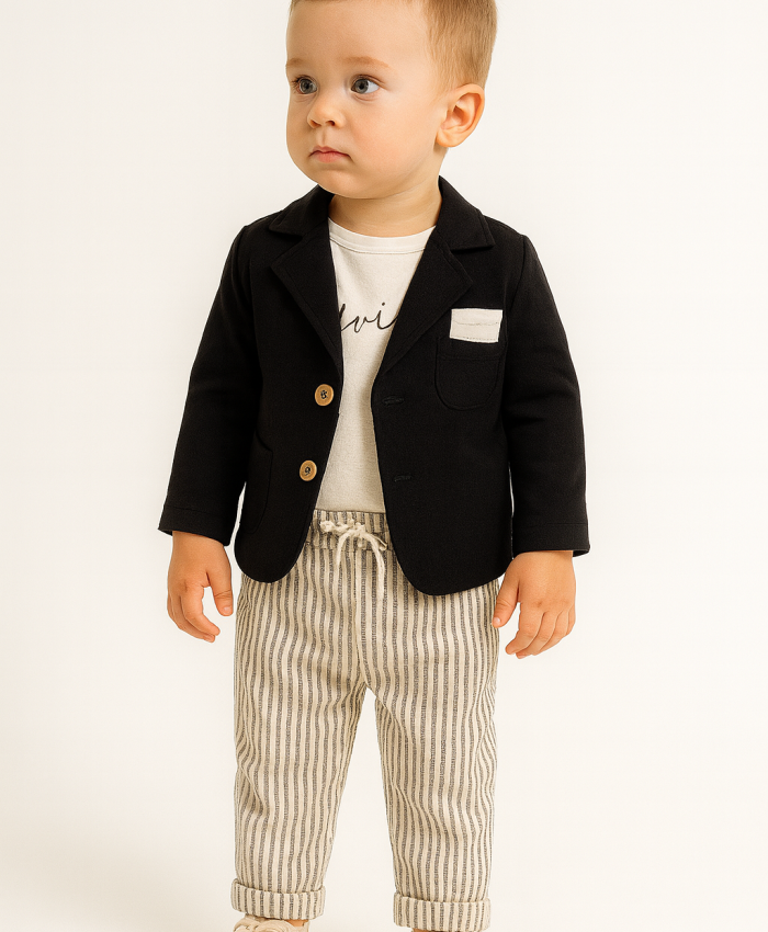 Erkek Bebek müslin kumaşlı ceket- gömlek pantolon takım