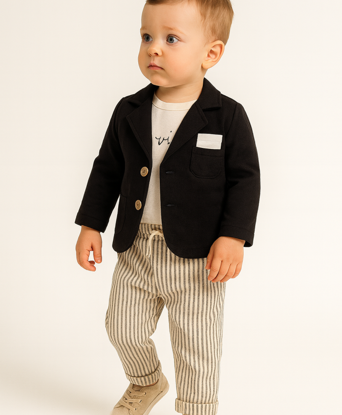 Erkek Bebek müslin kumaşlı ceket- gömlek pantolon takım