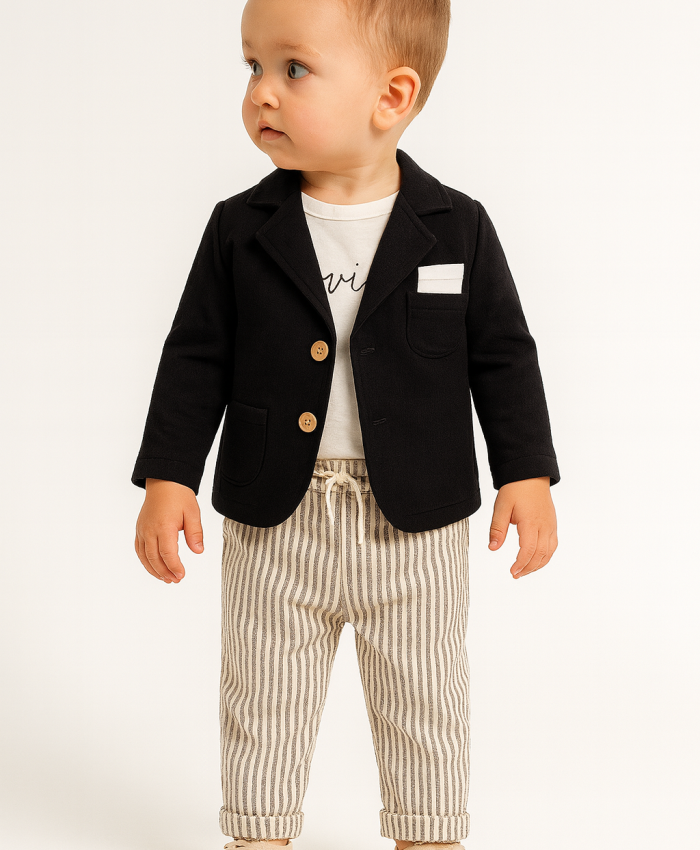 Erkek Bebek müslin kumaşlı ceket- gömlek pantolon takım
