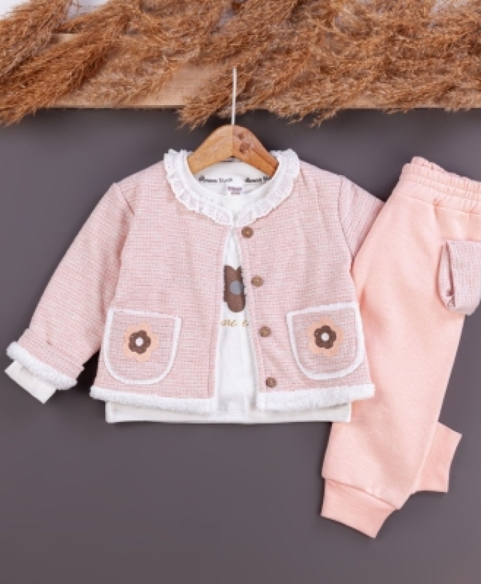 Kız Bebek simli tüvit ceketli -bady - pantolon takım
