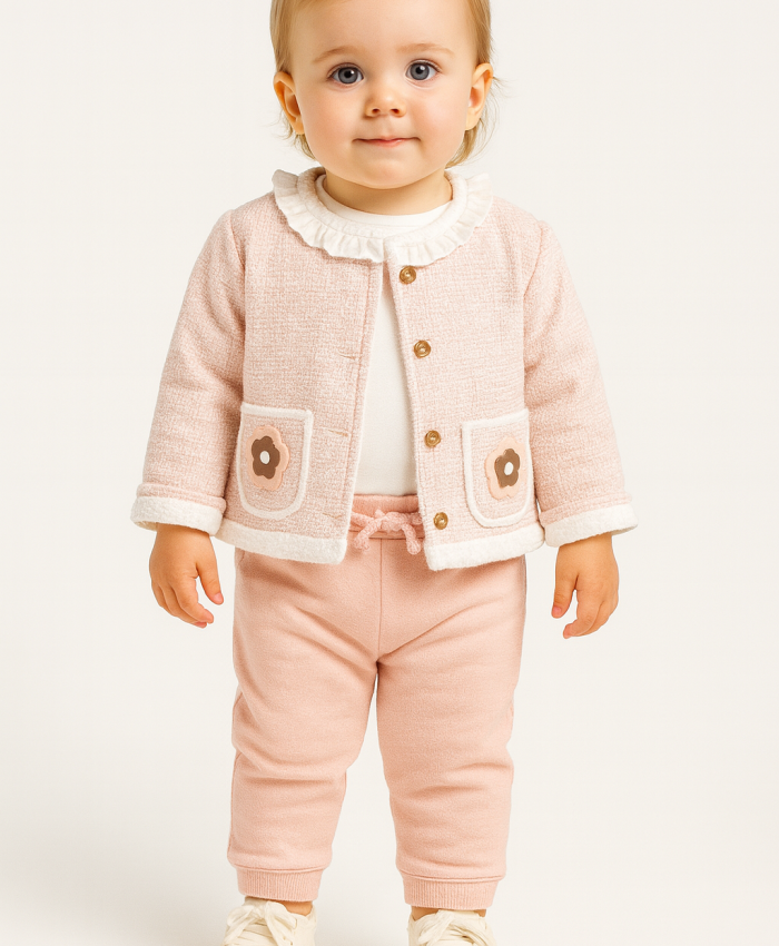 Kız Bebek simli tüvit ceketli -bady - pantolon takım