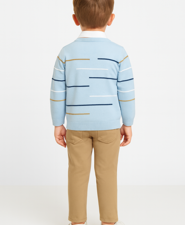 Erkek Çocuk çizgi detaylı kazak-gömlek pantolonlu takım