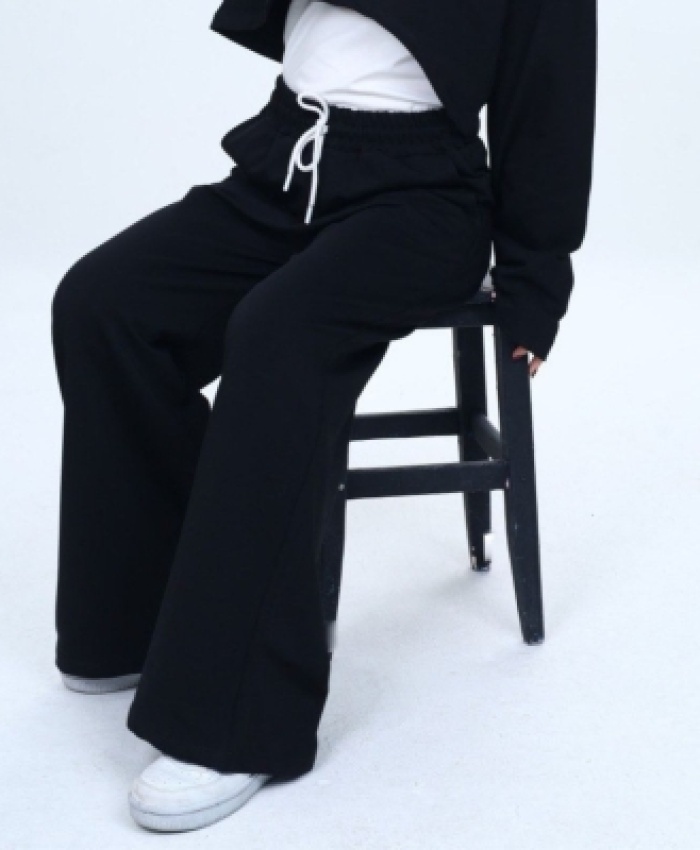 Kız çocuk cepli beli lastikli siyah eşofman altı