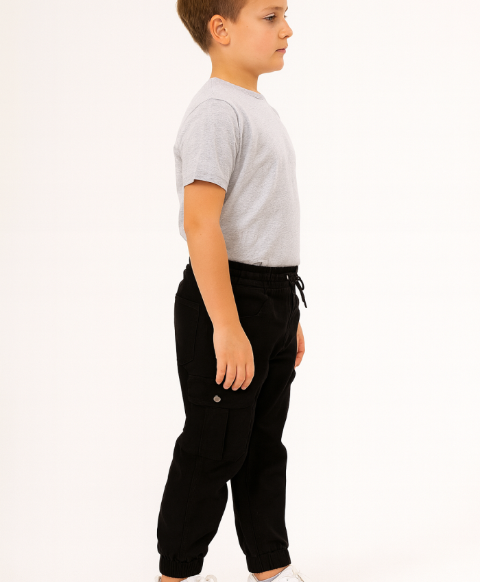 Erkek Çocuk kargo cepli bel kısmı lastikli kanvas pantolon