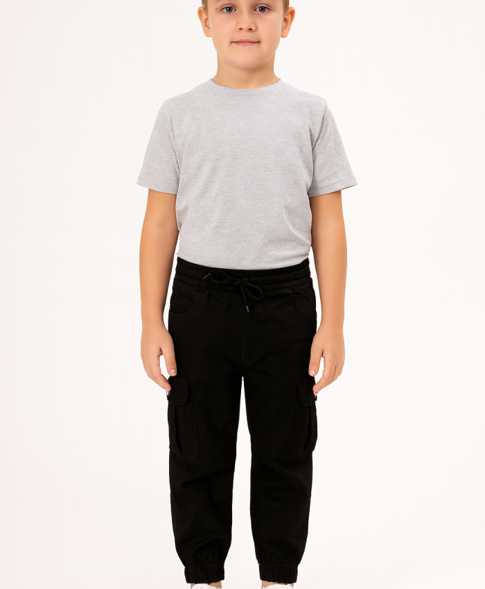 Erkek Çocuk kargo cepli bel kısmı lastikli kanvas pantolon