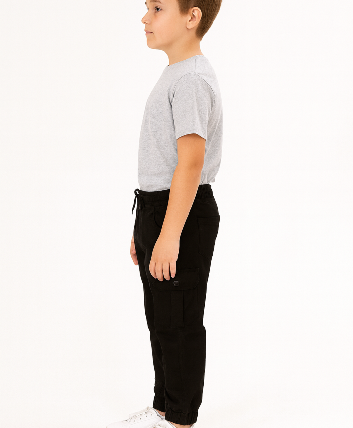 Erkek Çocuk kargo cepli bel kısmı lastikli kanvas pantolon