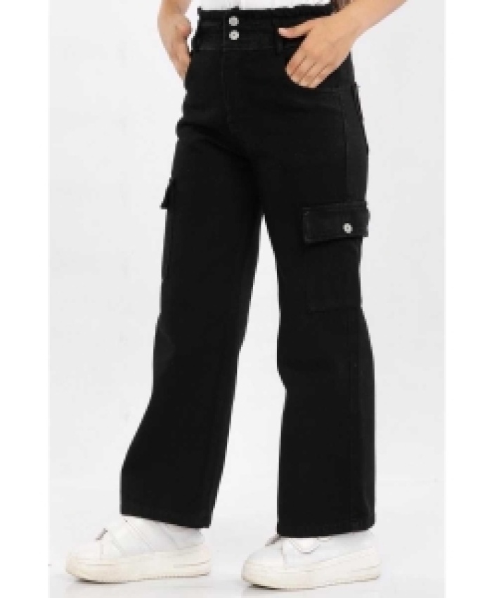 Kız Çocuk yüksek bel kargo cepli gabardin pantolon