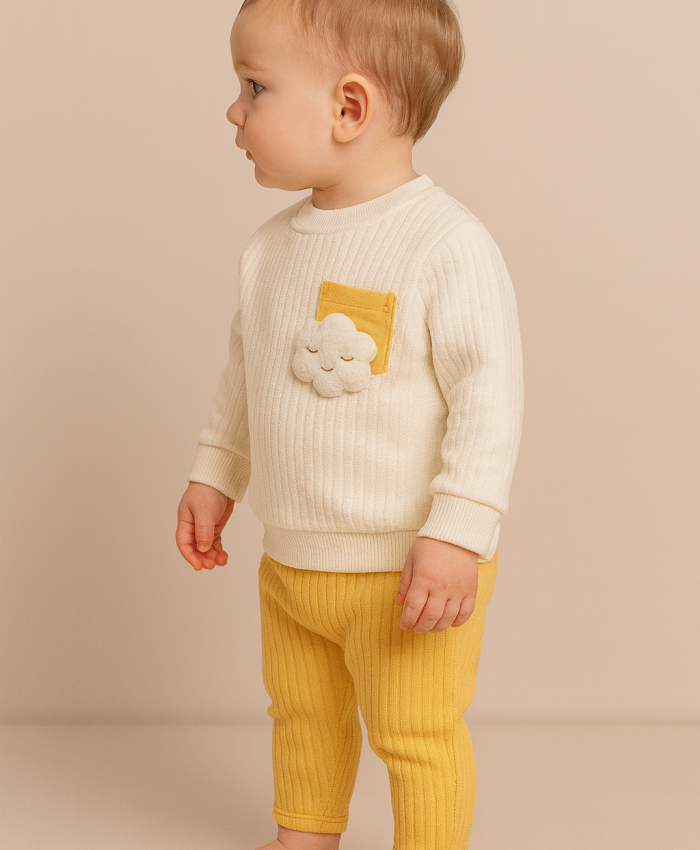 Erkek Bebek bulut desenli cep detaylı pamuklu takım