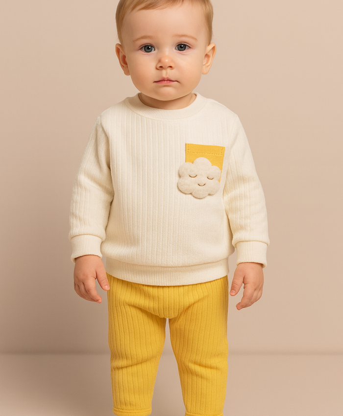 Erkek Bebek bulut desenli cep detaylı pamuklu takım