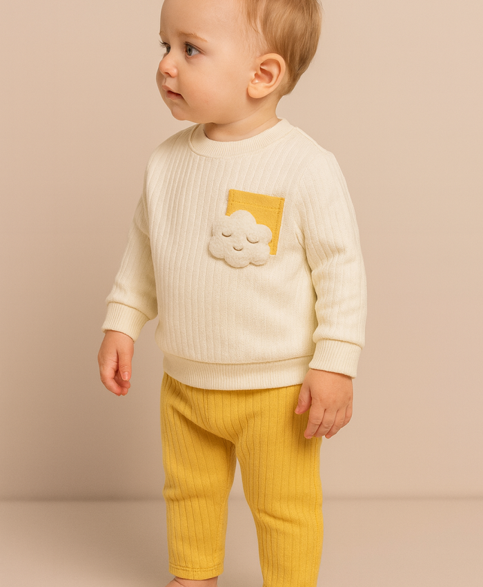 Erkek Bebek bulut desenli cep detaylı pamuklu takım