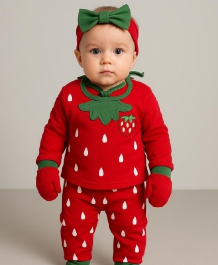 Kız bebek çilekli 5 parça zıbın takımı