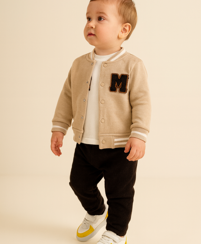 Erkek Çocuk m baskılı kolej ceketli -şardonlu 3lü takım