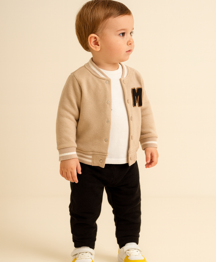 Erkek Çocuk m baskılı kolej ceketli -şardonlu 3lü takım