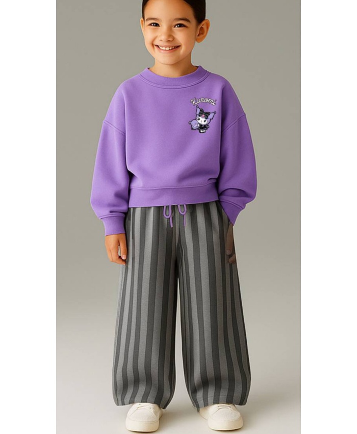 Kız Çocuk kuromi baskılı çizgili pantolonlu takım