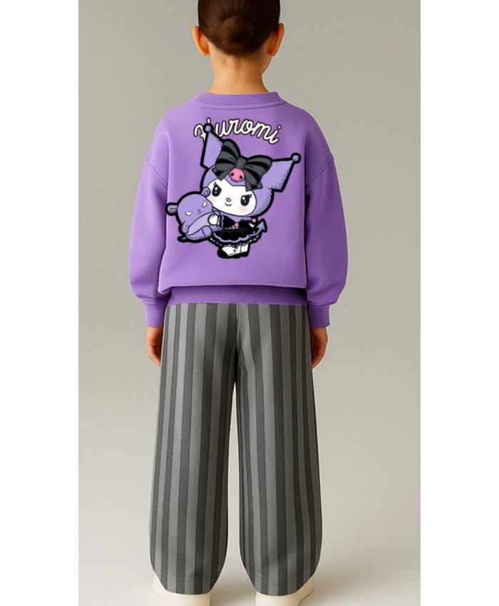 Kız Çocuk kuromi baskılı çizgili pantolonlu takım