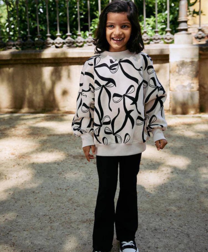 Kız Çocuk fiyonk baskılı ispanyol paça pantolonlu takım