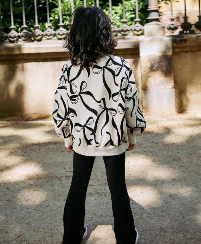 Kız Çocuk fiyonk baskılı ispanyol paça pantolonlu takım