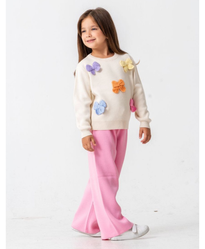 Kız Çocuk fiyonk işlemeli triko takım