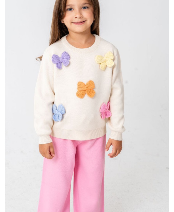 Kız Çocuk fiyonk işlemeli triko takım