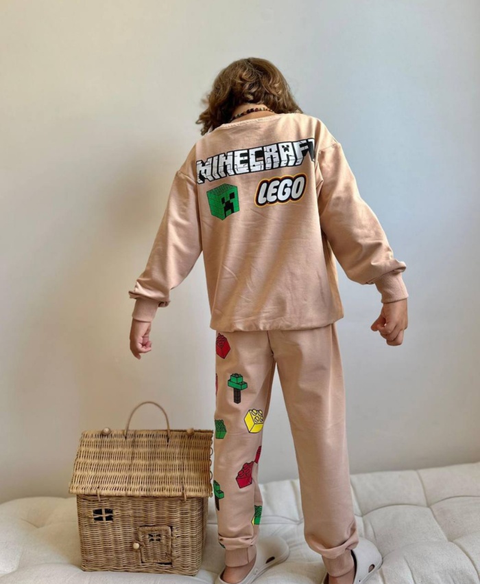 Erkek Çocuk lego baskılı kahve renk 2ip takım