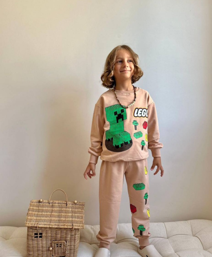 Erkek Çocuk lego baskılı kahve renk 2ip takım