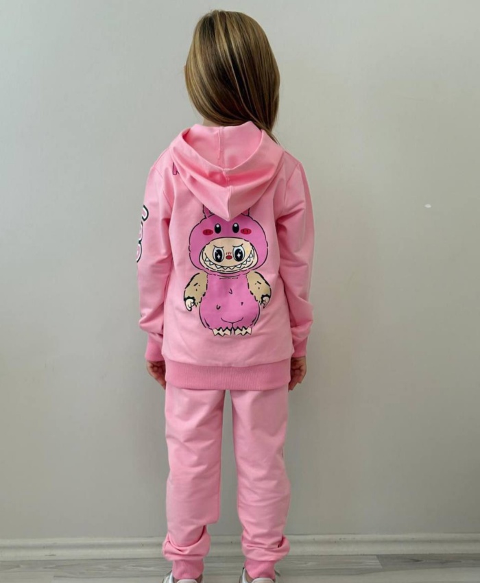 Kız Çocuk labubu baskılı -kapşonlu -eşofman takımı