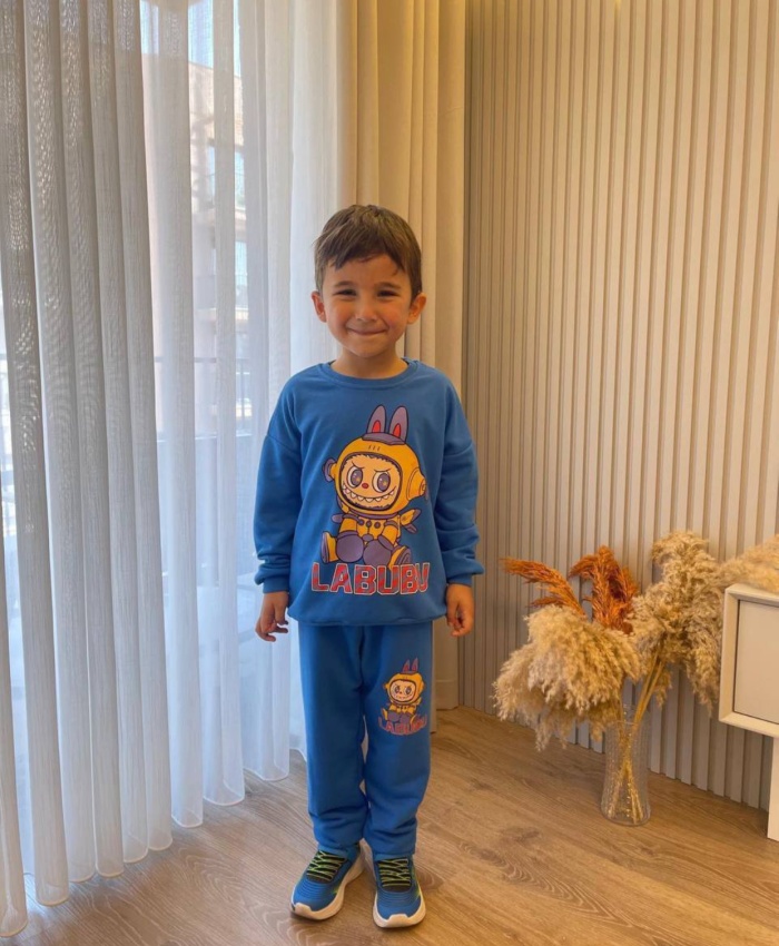 Erkek Çocuk labubu baskılı mavi renk takım