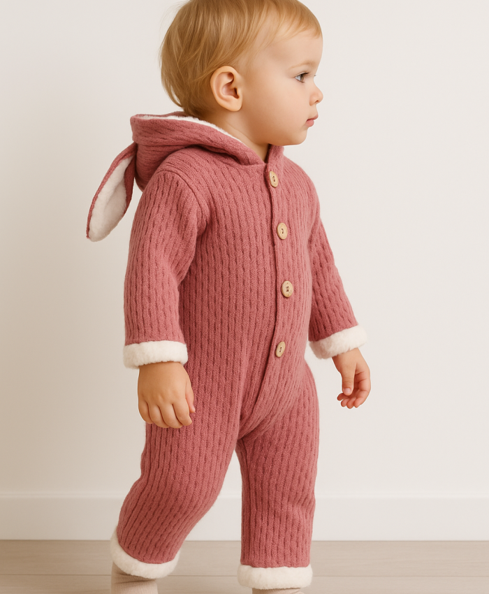 Önde Düğmeli Bebek Polar Tulum | Pembe | 9 - 12 - 18 - 24 Ay