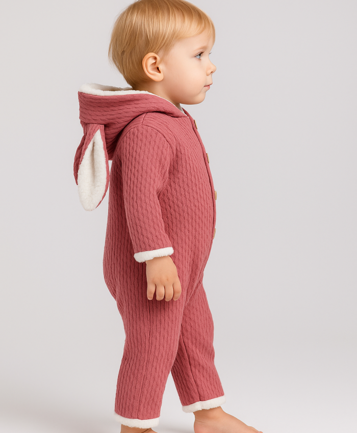 Önde Düğmeli Bebek Polar Tulum | Pembe | 9 - 12 - 18 - 24 Ay