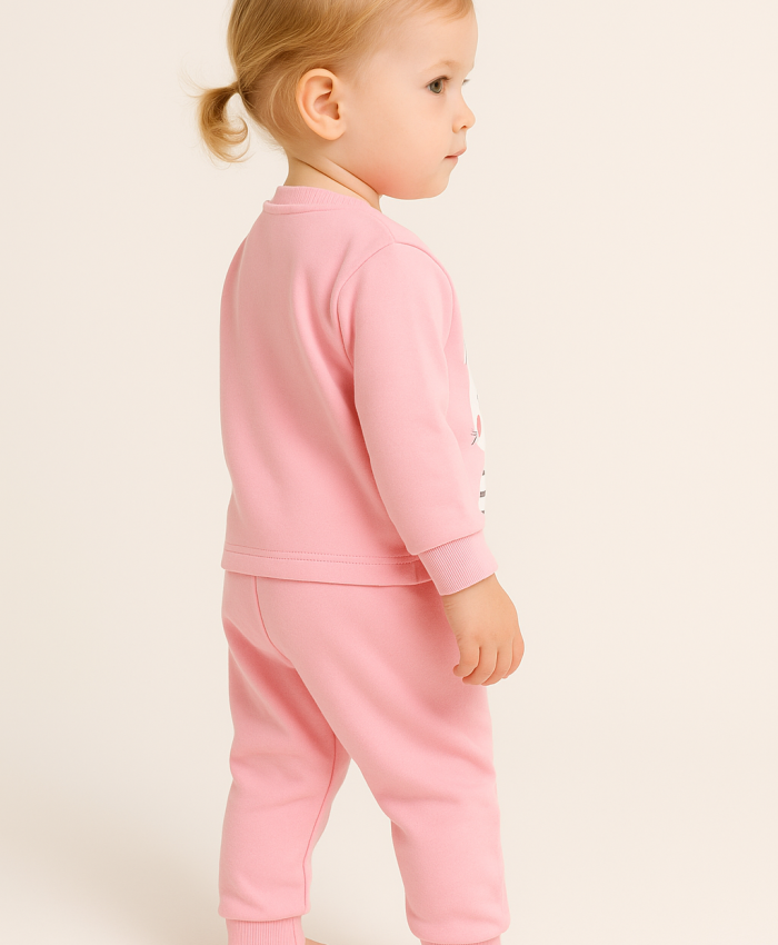 Kız Bebek Pembe 2li Takım | Sweat & Ve Eşofman Alt | 0 - 6 Ay | Tavşan Desenli