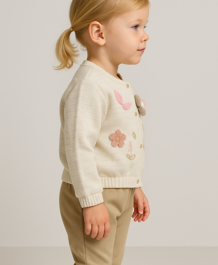 Kız Bebek çiçek ve yaprak desenli simli ceketli 3lü takım