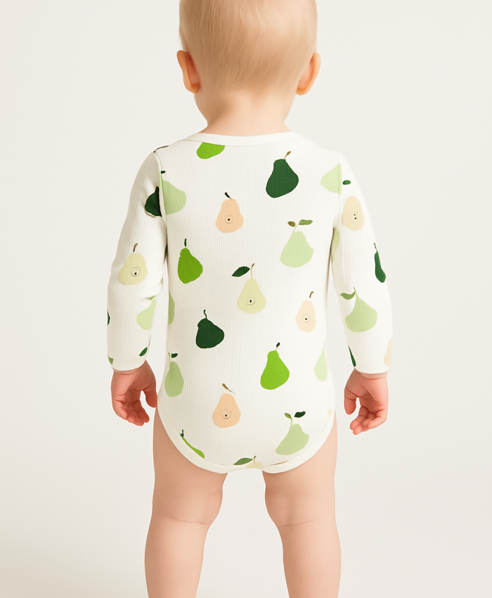 Unisex armut desenli uzun kollu çıtçıtlı bady