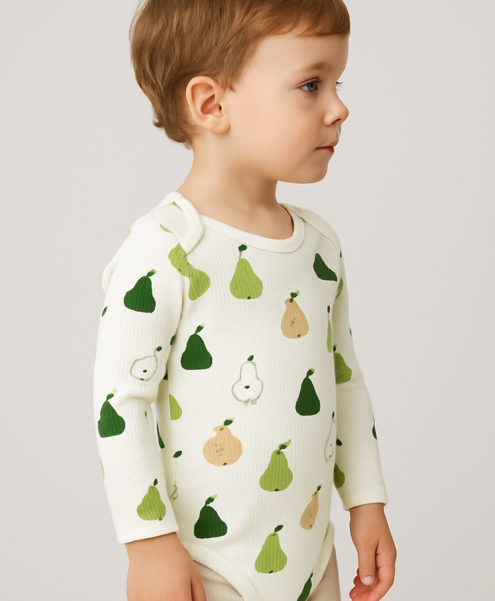 Unisex armut desenli uzun kollu çıtçıtlı bady