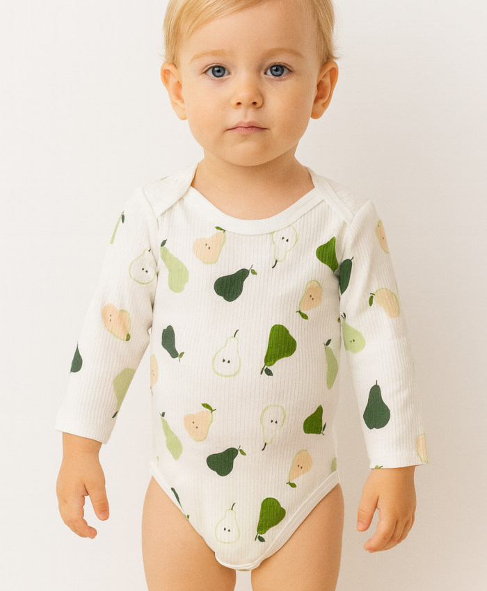 Unisex armut desenli uzun kollu çıtçıtlı bady