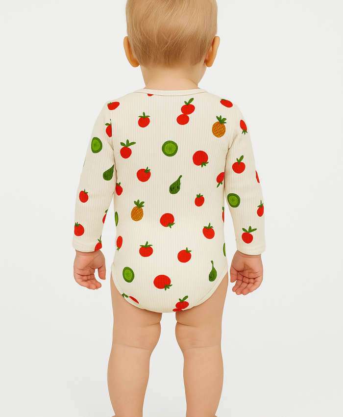Kız Bebek meyve desenli uzun kollu çıtçıtlı bady
