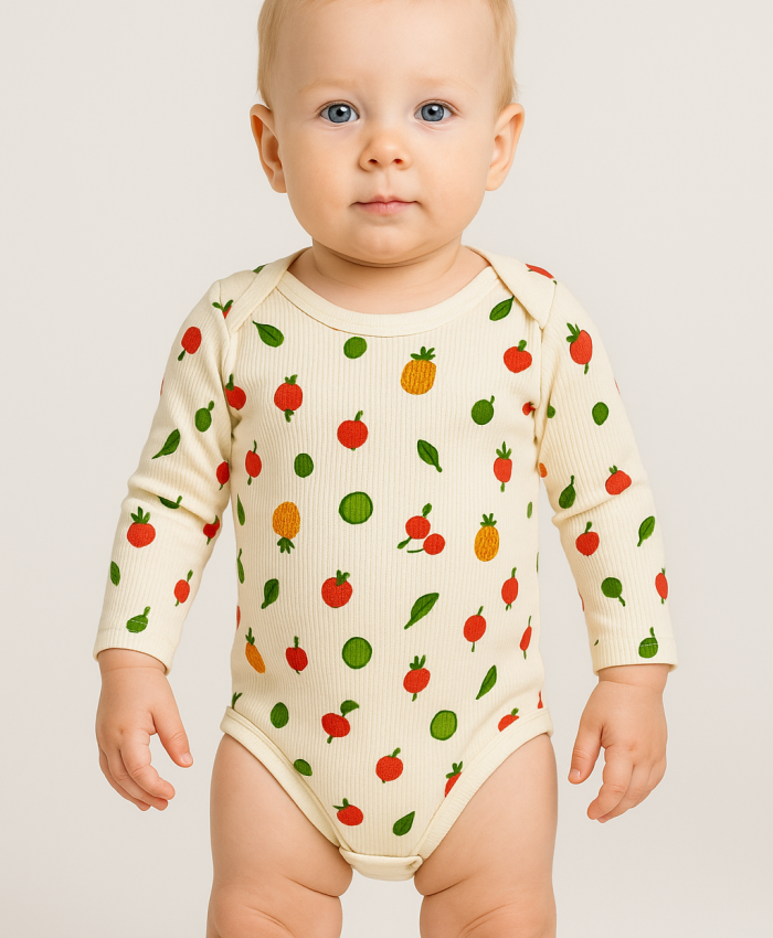 Kız Bebek meyve desenli uzun kollu çıtçıtlı bady