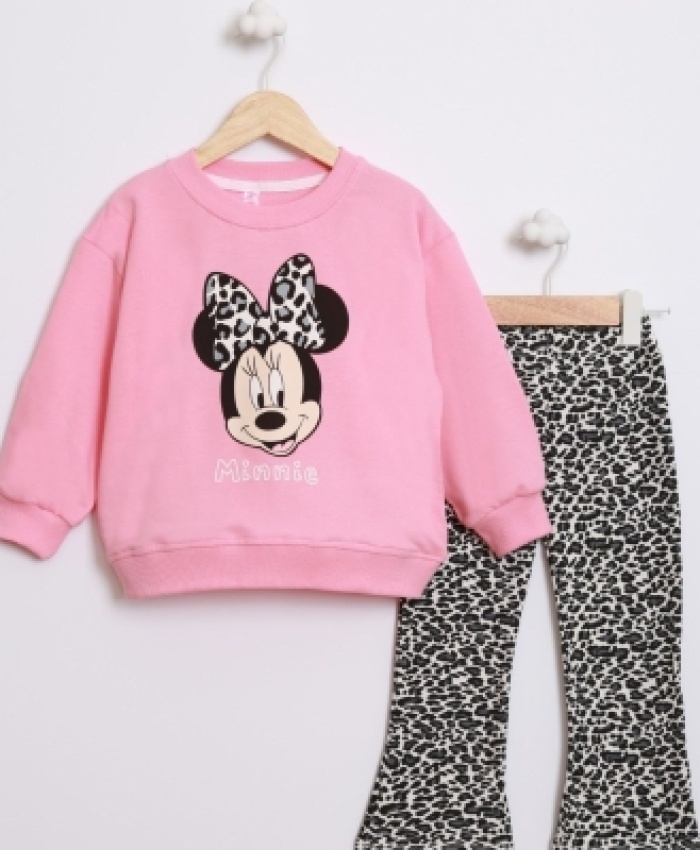 Kız Çocuk minnie baskılı - uzun kollu- 2 ip -leoparlı takım