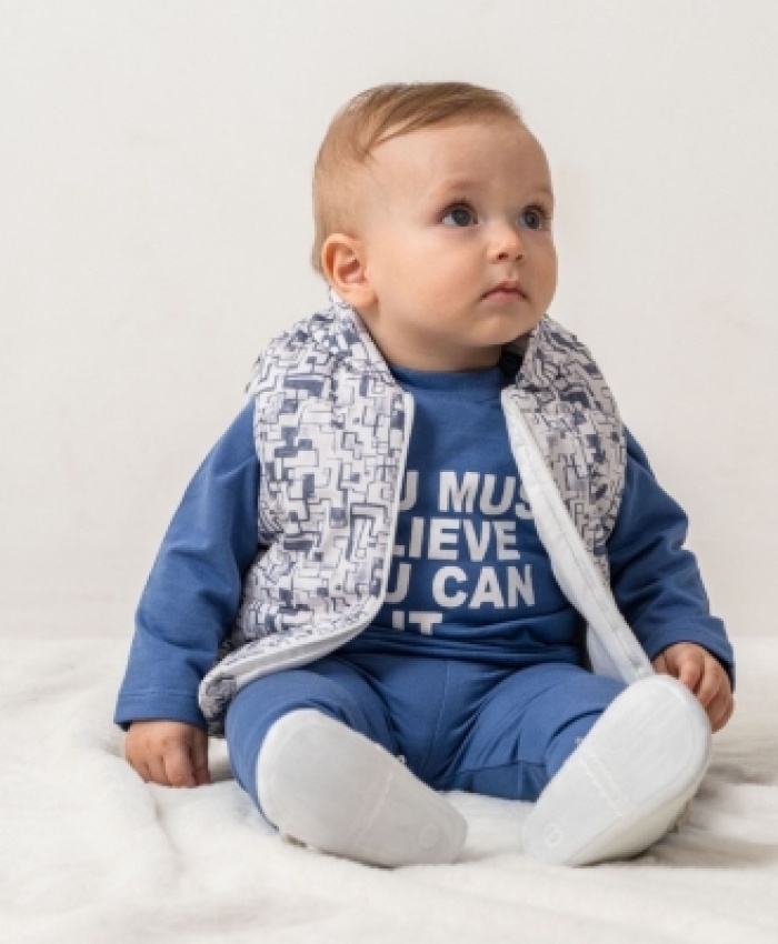 Erkek Bebek çizgi desenli- kapşonlu -şişme yelekli takım