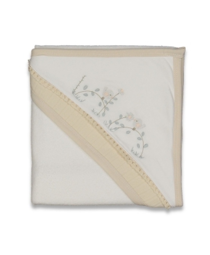 Kız bebek dalda kuş baskılı banyo havlusu